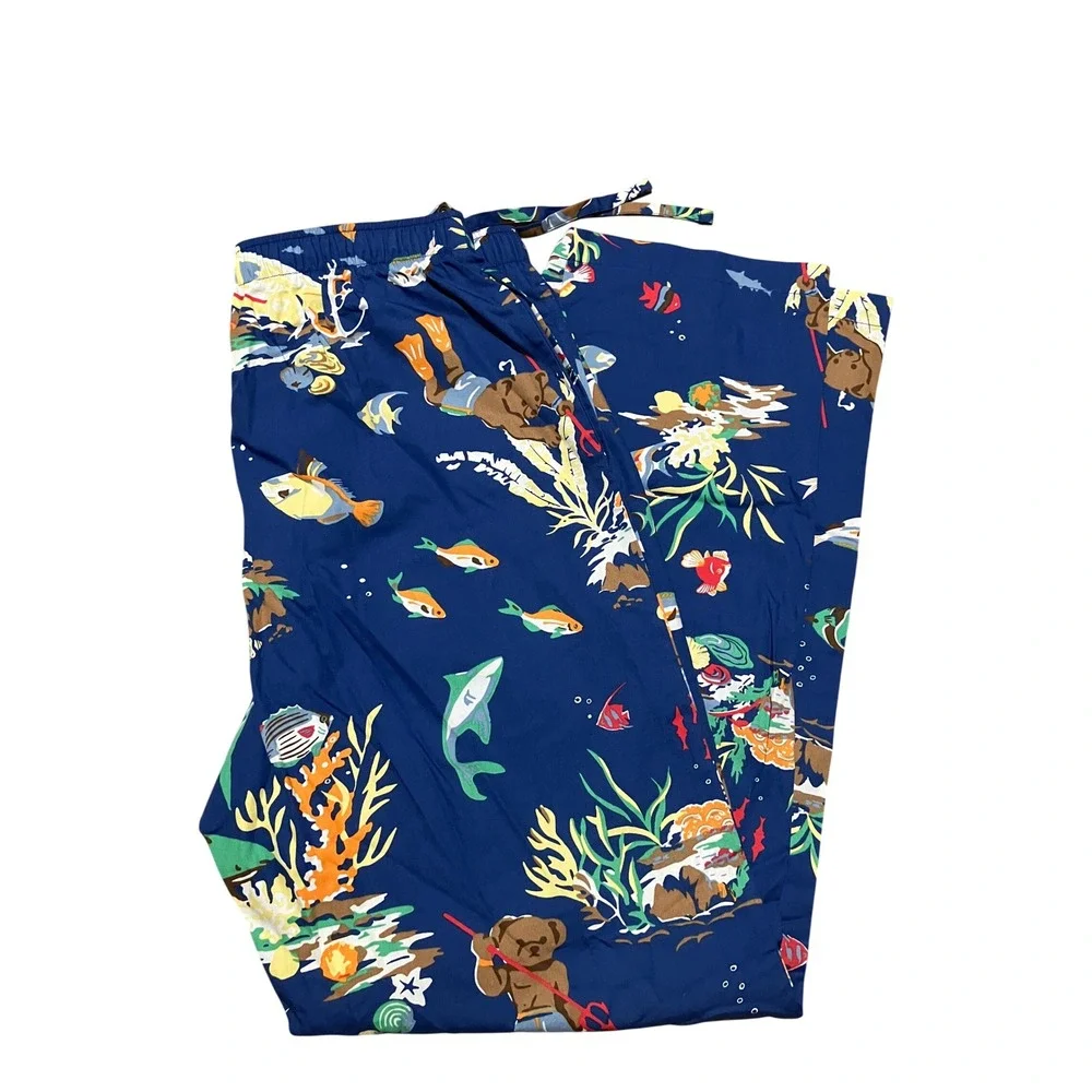 Polo Ralph Lauren Scuba Polo Bear Pajama Pants Navy Blue Mens Medium Sleepwear